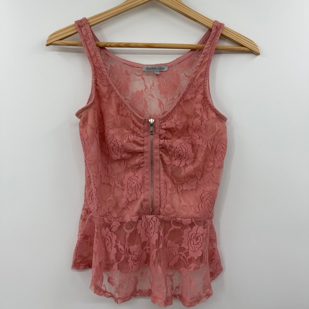 Vintage y2k 90s zipper tank Lace Fairy Feminine Coquette medium